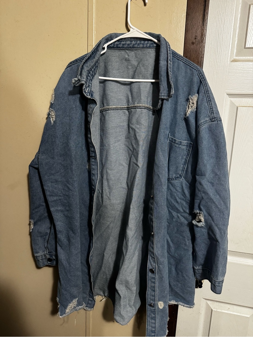 SHEIN Distressed Blue Oversized Denim Shacket